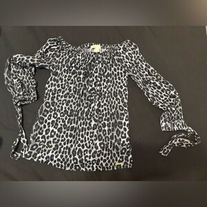 (2) Michael Kors Black Leopard Print and an olive green off the shoulder Blouses